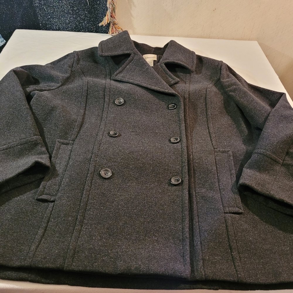 DK Charcoal Cashmere Blend St. John's Bay Peacoat 3X BRAND NEW